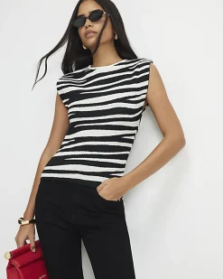 Black Zebra Knit Fitted Top