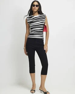 Black Zebra Knit Fitted Top