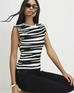 Black Zebra Knit Fitted Top