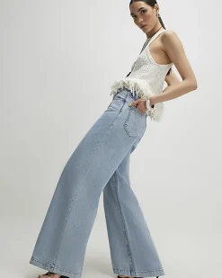 Blue 5 Pocket Wide Leg Jeans