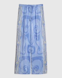 Blue Abstract Palm Print Trousers