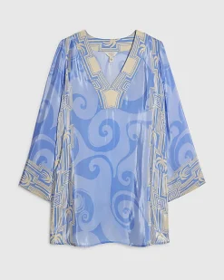 Blue Abstract Palm Print Beach Tunic