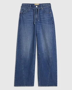 Blue Baggy Wide Leg Tie Waist Jeans