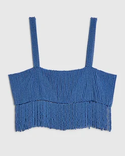 Blue Beaded Crop Top