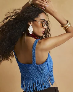 Blue Beaded Crop Top