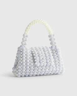 Blue Beaded Pearl Clutch Bag