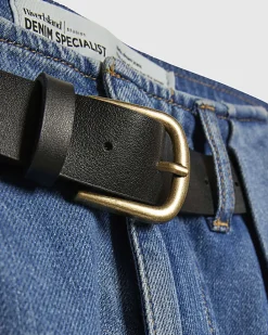 Blue Belted Pleated Wide Leg Jeans