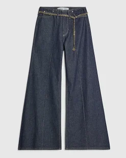 Blue Belted Wide Leg Jeans