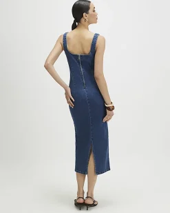 Blue Bodycon Denim Midi Dress