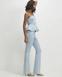Blue Bootcut Seamed Jeans