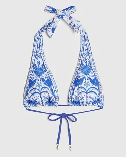 Blue Border Print Bikini Top