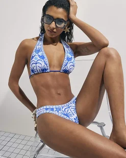 Blue Border Print Bikini Top