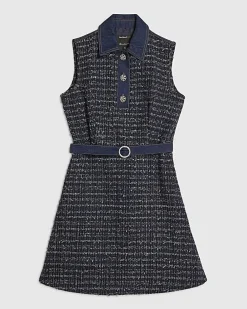 Blue Boucle Belted Mini Dress