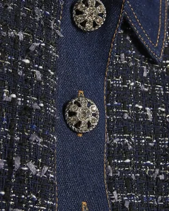 Blue Boucle Belted Mini Dress