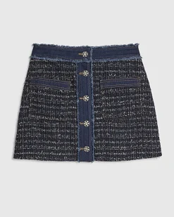 Blue Boucle Denim A line Mini Skirt