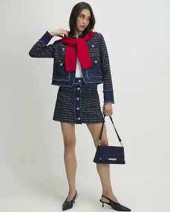 Blue Boucle Denim A line Mini Skirt