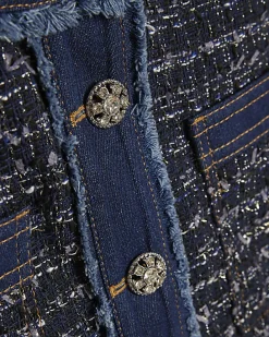 Blue Boucle Denim A line Mini Skirt