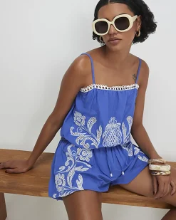 Blue Broderie Bubble Hem Top