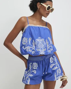 Blue Broderie Bubble Hem Top