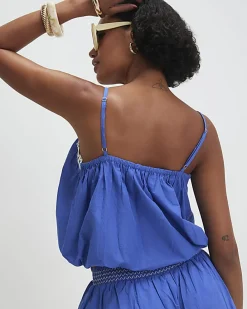 Blue Broderie Bubble Hem Top