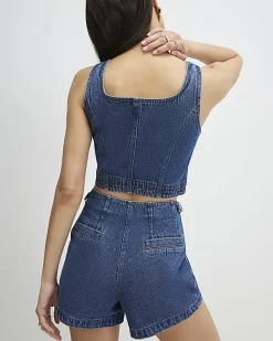 Blue Button Front Denim Top