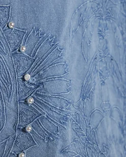 Blue Chambray Broderie Studded Shirt