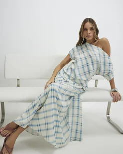 Blue Check Maxi Skirt