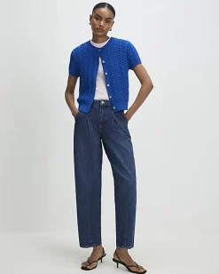 Blue Clean Waistband Barrel Leg Jeans