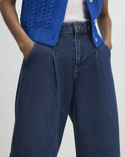Blue Clean Waistband Barrel Leg Jeans