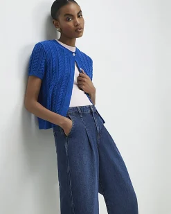 Blue Clean Waistband Barrel Leg Jeans