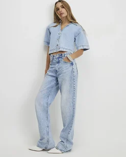 Blue Collared Boxy Denim Shirt