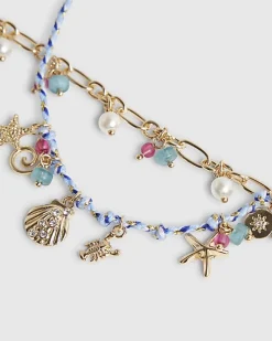 Blue Cord Layered Charm Anklet