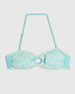 Blue Cornelli Print Bandeau Bikini Top