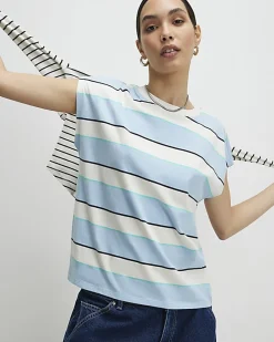 Blue Cotton Stripe Short Sleeve T-shirt