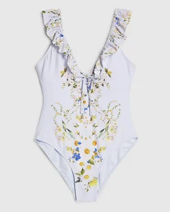Blue Daisy Floral Print Swimsuit