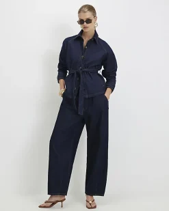 Blue Denim Cropped Trench Jacket