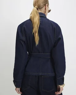 Blue Denim Cropped Trench Jacket