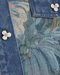 Blue Denim Floral Tapestry Mini Skirt