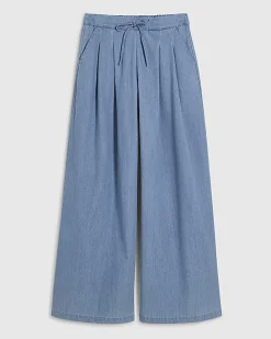 Blue Denim Look Drawstring Waist Cami Top
