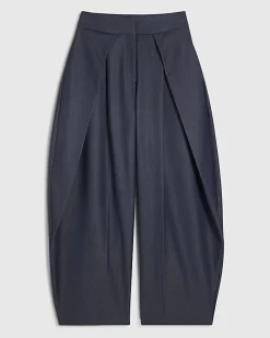 Blue Denim Look Pleated Trousers