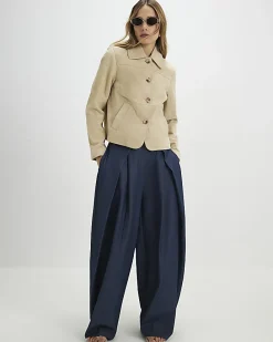 Blue Denim Look Pleated Trousers