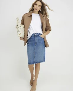 Blue Denim Midi Skirt