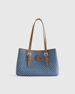 Blue Denim Monogram Print Shopper Bag