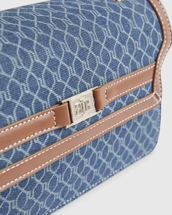 Blue Denim Monogram Print Shoulder Bag