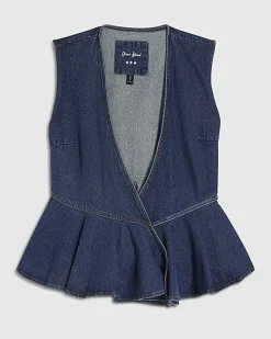 Blue Denim Peplum Wrap Top