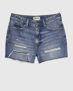 Blue Denim Ripped Shorts