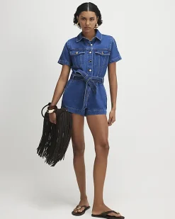 Blue Denim Short Sleeve Playsuit