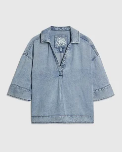 Blue Denim Short Sleeve Tunic Top
