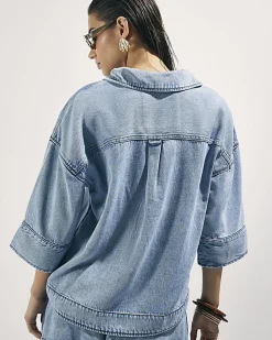 Blue Denim Short Sleeve Tunic Top