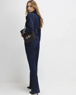 Blue Denim Wide Leg Jumpsuit